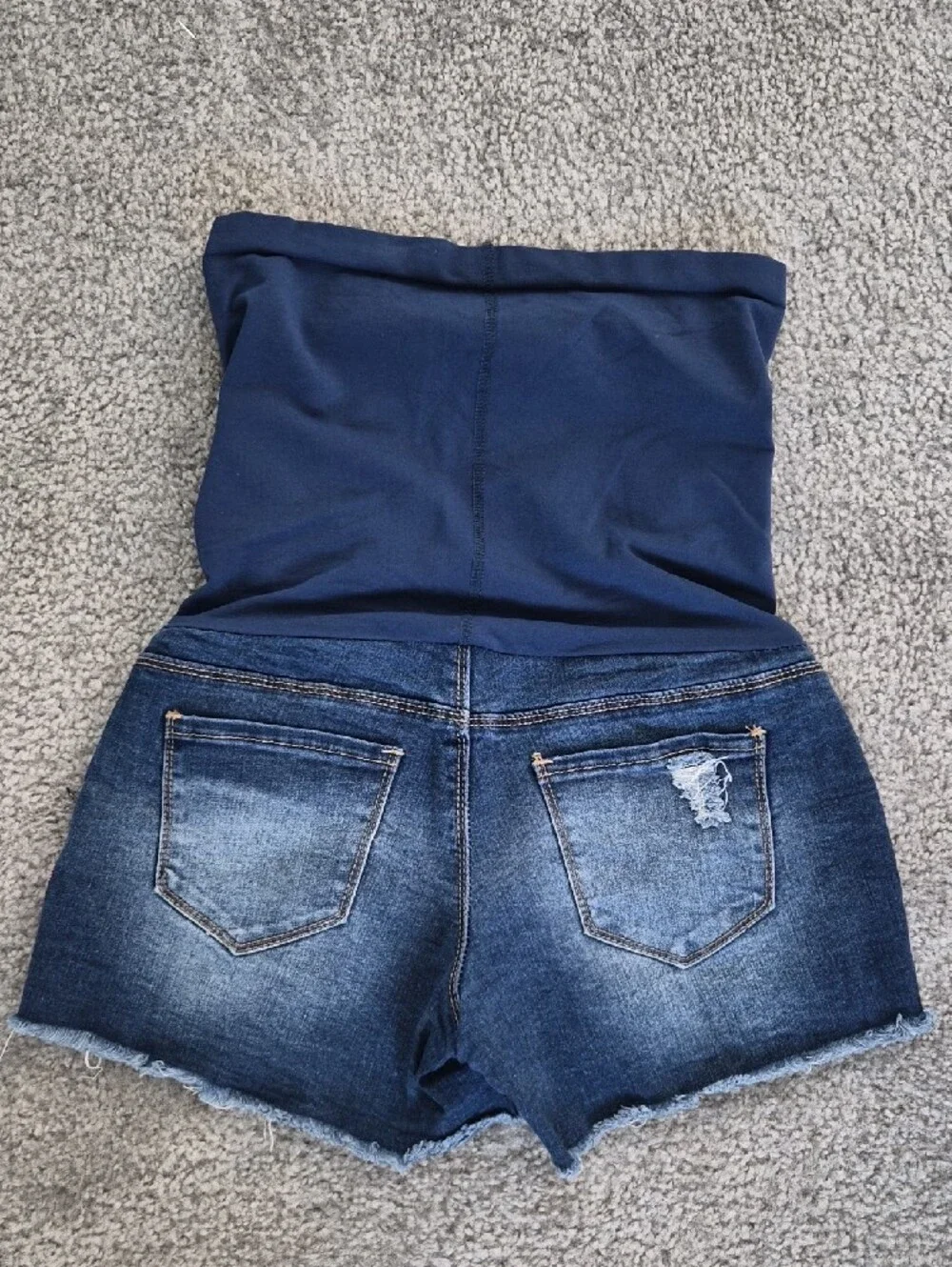 Navy Maternity Denim Shorts with Floral Embroidery